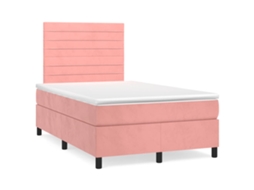 Cama Box Spring C/ Colchão Luzes E Led 120x190 Cm Veludo Rosa