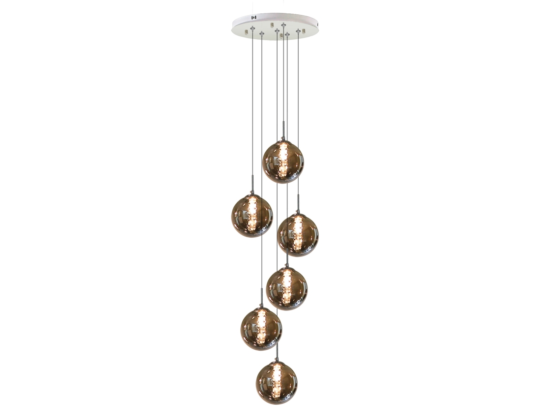 Nettlife Luz Pingente G9 Vidro Cinza Diam.31 Cm 6 Lâmpadas Cor Cozinha Sala De Estar Quarto Lâmpada Corredor