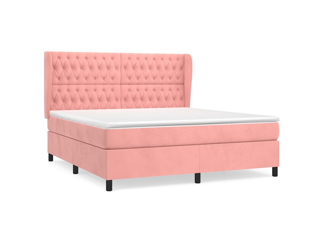 Conjunto 1 Cama Box Spring Vidaxl Cor-de-rosa Veludo (203 X 163 X 128 Cm)
