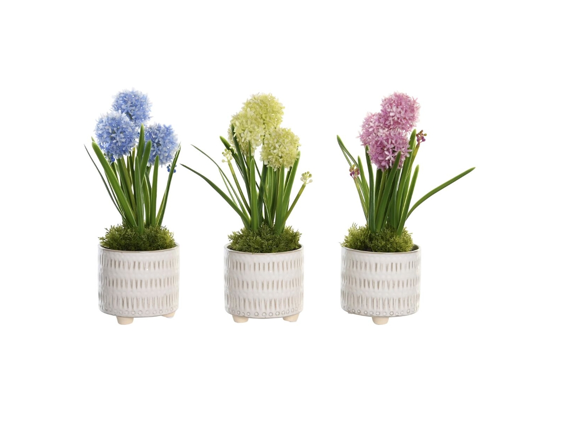 Planta Decorativa Dkd Home Decor Espuma Azul Cor de Rosa Amarelo Polipropileno 15 X 15 X 30 Cm 3 Peças