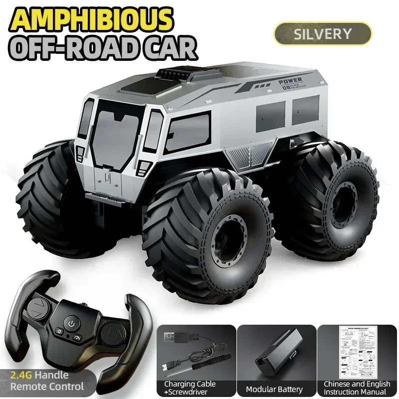 Carro de Controle Remoto 4x4, Veículo Off road com Controle Remoto Sem Fio, com Luzes, Presente para Meninos e Crianças MDUG (prateado)