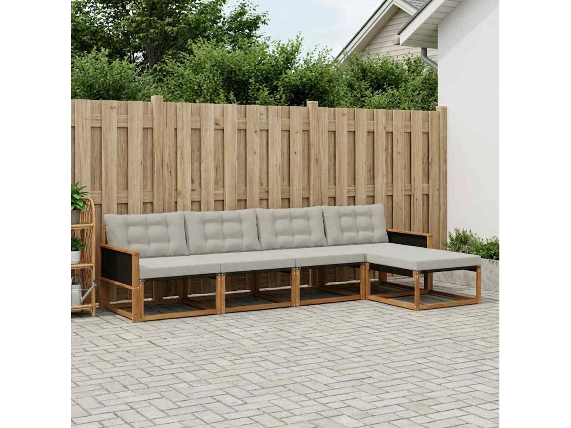 Vidaxl Conjunto De Sofás Para Exterior 5 Pcs Natural E Cinzento-claro