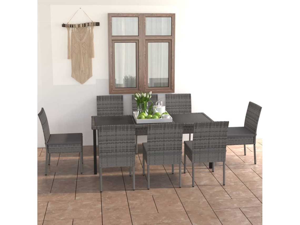 Vidaxl 9 Pcs Conjunto De Jantar Para Jardim Vime Pe Cinzento