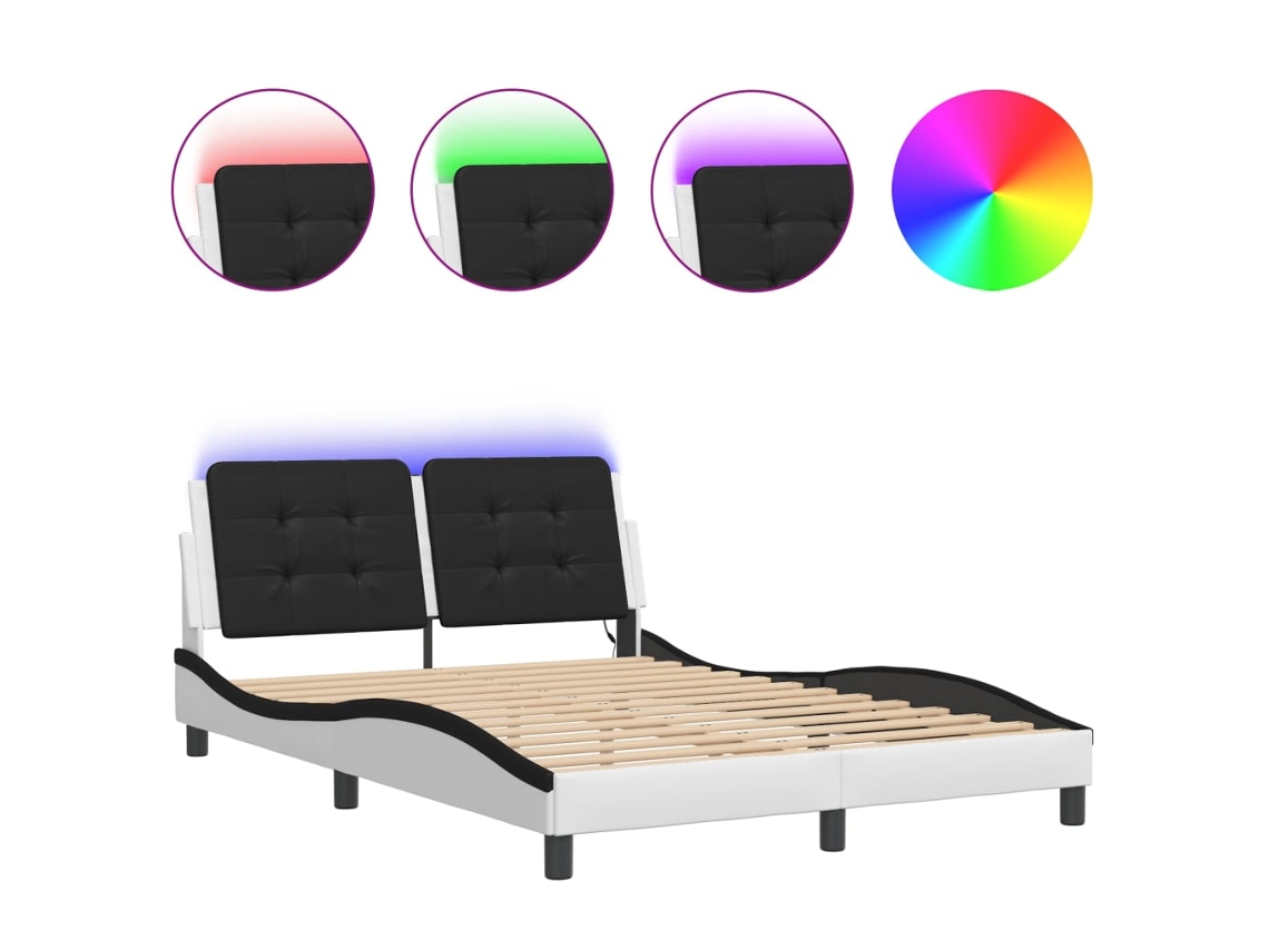 Estrutura de Cama com Led Sem Colchão Zadar 140x200 cm Branco e Preto MAISON EXCLUSIVE