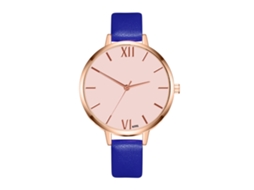 Relógio de Pulso Feminino Fashion de Couro Pu com Mostrador Redondo e Movimento de Quartzo Azul
