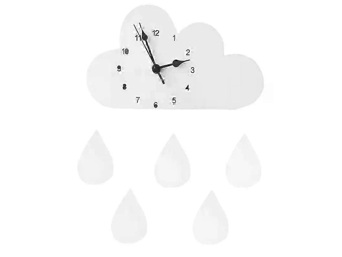 Relógio Nuvem Gota de Chuva Branca Mudo Decoração Parede GOKOCO