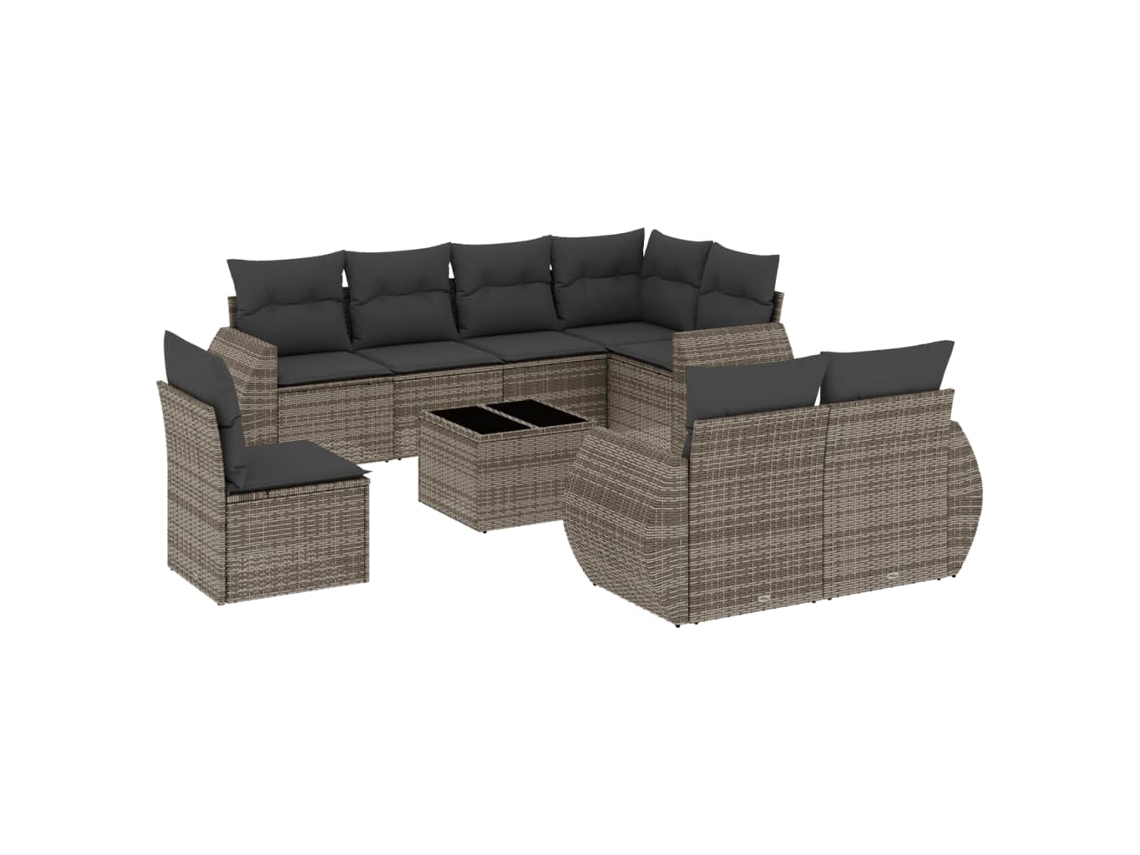 Conjunto de Sofá de Jardim, 9 Peças, Almofadas, Rattan Cinza MAISON EXCLUSIVE