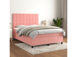 Vidaxl Cama Com Molas/colchão 140x200 Cm Veludo Rosa