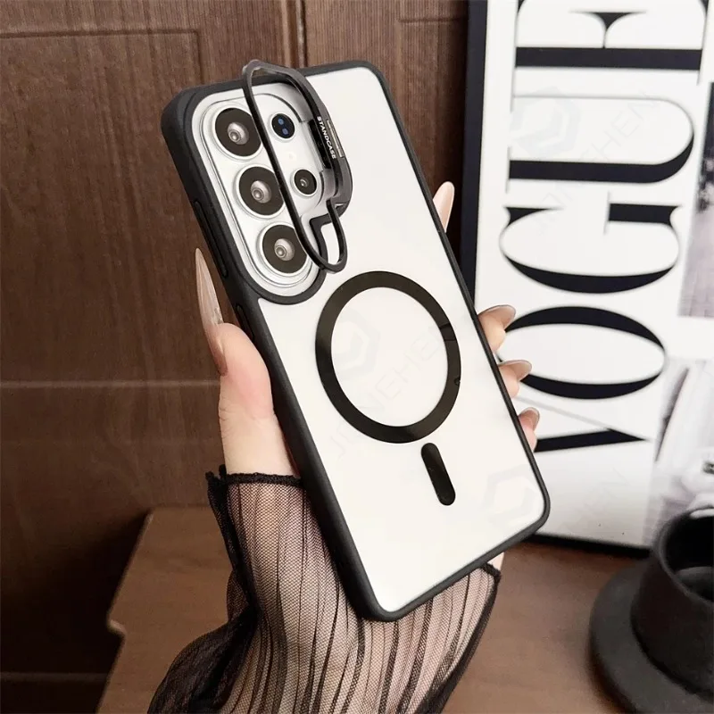 Capa Para Celular Com Suporte Magnético Para Lente (galaxy S24 Fe, Preta), Compatível Com Carregamento Sem Fio.