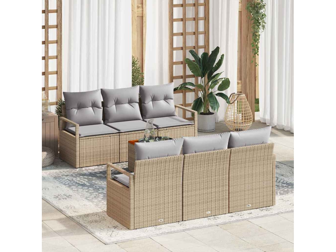 Vidaxl Conjunto De Sofá De Jardim 7 Unid. Bege Vime Pe
