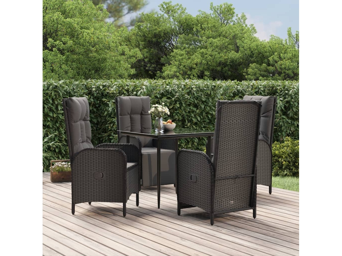 Vidaxl 5 Pcs Conjunto de Jantar P/ Jardim C/ Almofadões Vime Pe Preto