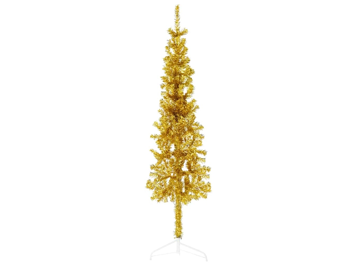 Vidaxl Meia Árvore De Natal Fina Com Suporte 150 Cm Dourado