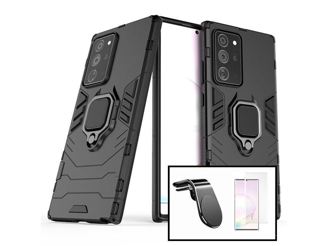 Kit Película Vidro Nano Curved UV + Capa 3X1 Military Defender + Suporte Magnético L Safe Driving para Carro Samsung Galaxy Note 20 Ultra 5G