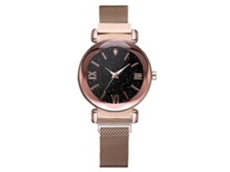 Relógio de Pulso Feminino de Quartzo com Pulseira de Liga e Strass Rosa Ouro Casual