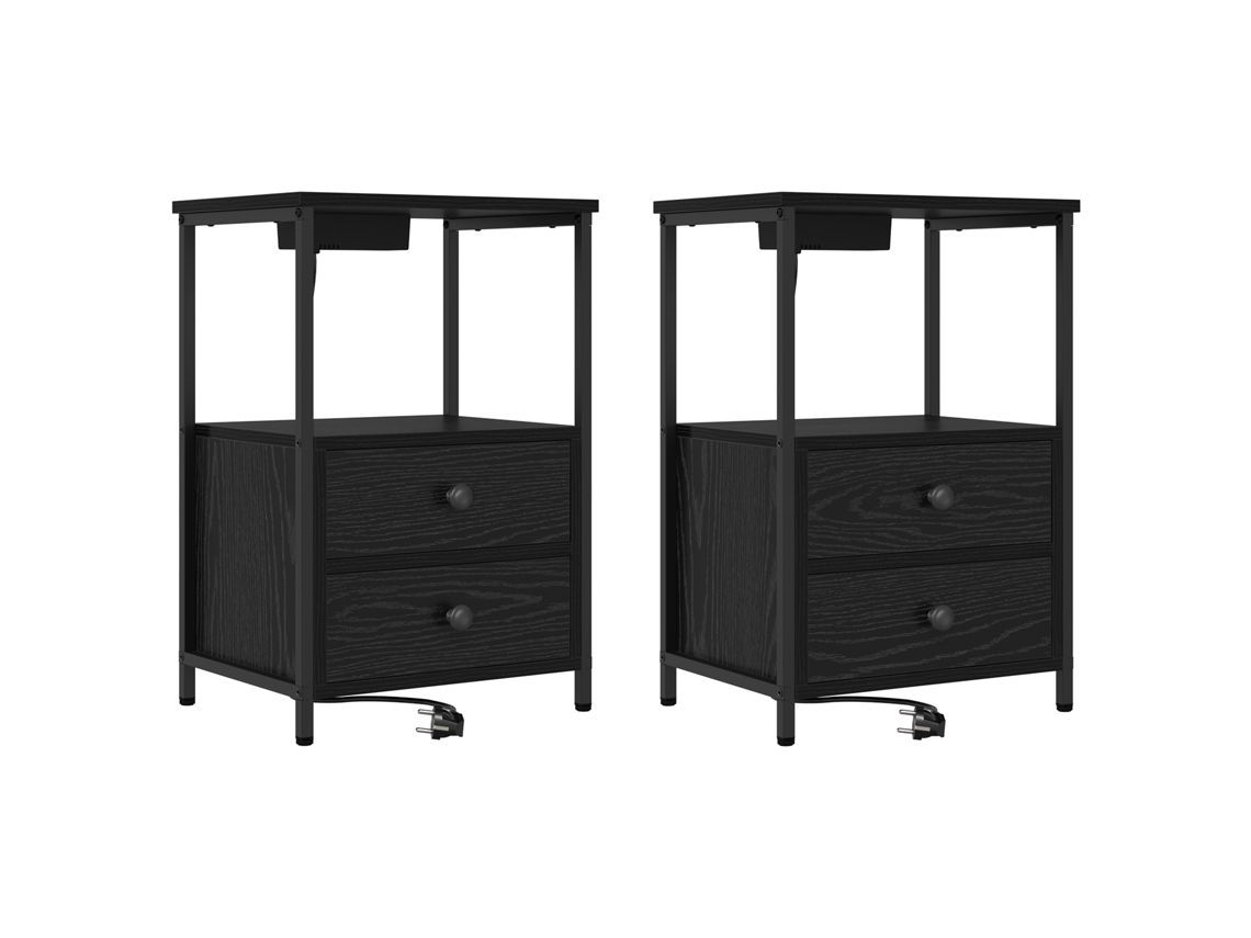 Conjunto 2 Armário De Cabeceira Vidaxl Preto Derivados De Madeira (40 X 31 X 60 Cm)