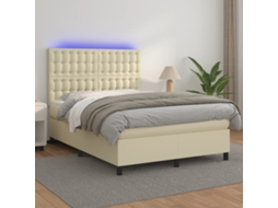Vidaxl Cama Box Spring C/ Colchão/led 140x190cm Couro Artificial Creme