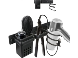 Parede do Rack Secador de Cabelo Montado Preto, Organizador Ferramentas para Se Cador Qua GOKOCO