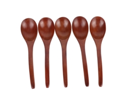 Conjunto de 5 Colheres de Madeira com Cabo Curvo, Multiuso, para Arroz, Sopa, Café, Cozinha, Lar
