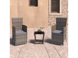 Vidaxl 3 Pcs Conjunto Lounge De Jardim C/ Almofadões Vime Pe Cinzento