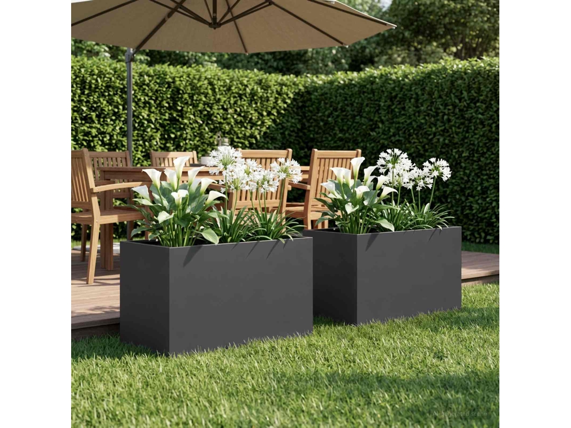 Vidaxl Vaso De Jardim 2 Unid. Preto 60 X 40 X 40 Cm