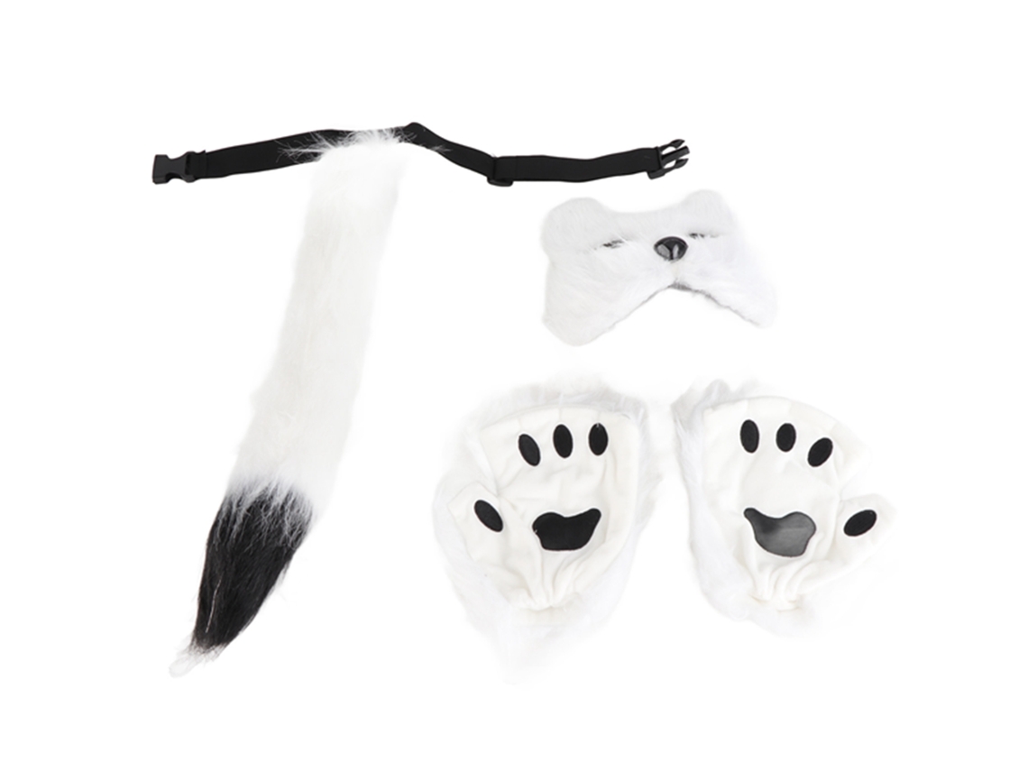 Conjunto de máscara, luvas e cauda de raposa para cosplay e Halloween, acessórios artesanais | S/MARCA