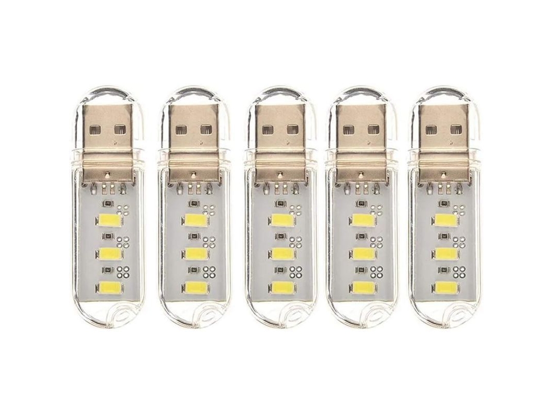 5 Peças Lanterna Noturna Usb Mini Portátil 5v 3led Luz De Mesa Leitura Branco Frio Classe Energética A+