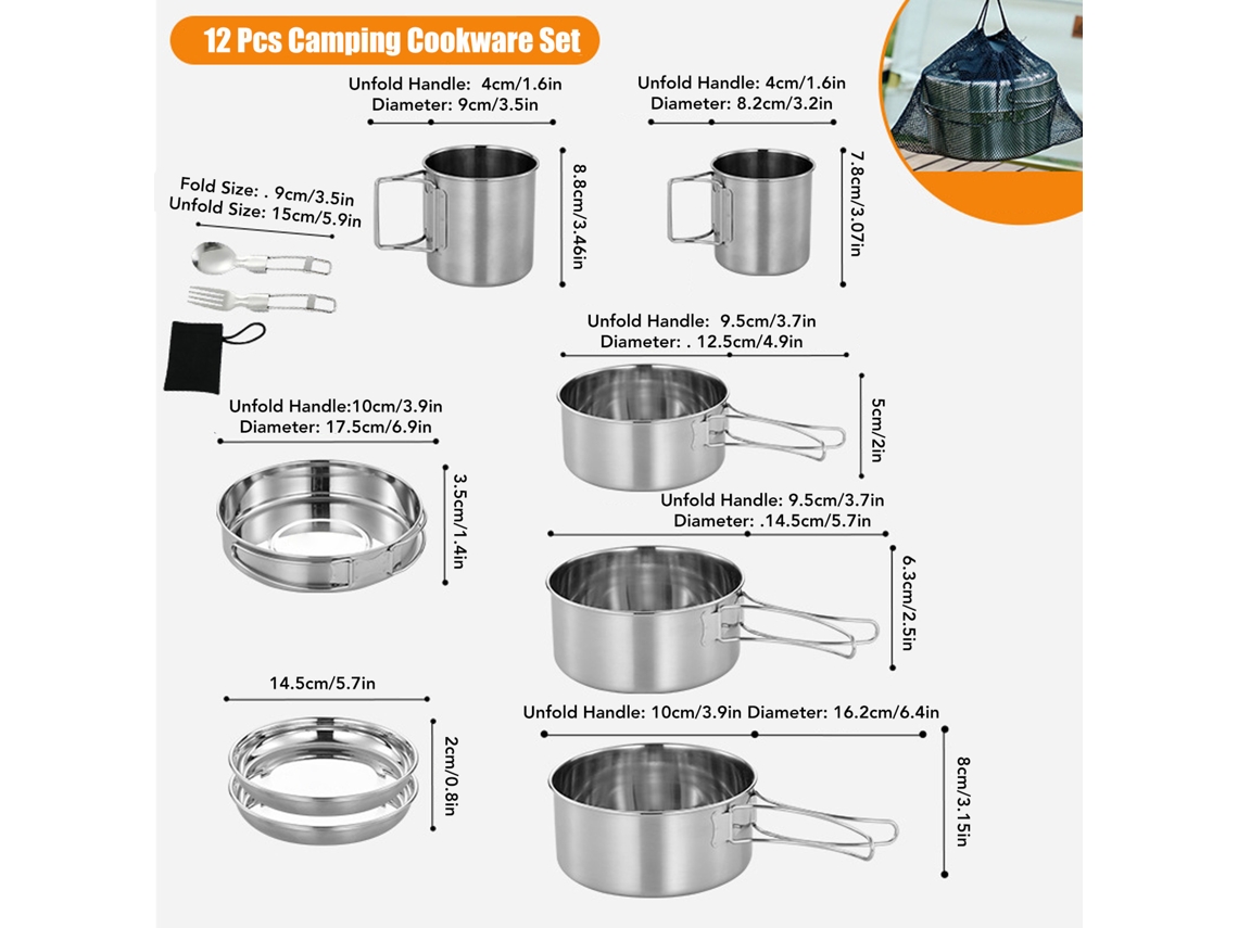 Conjunto de Cozinha de Camping 12 Peças Aço Inox