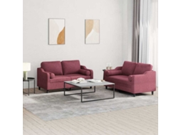Vidaxl 2 Pcs Conjunto De Sofás Com Almofadas Tecido Vermelho-tinto