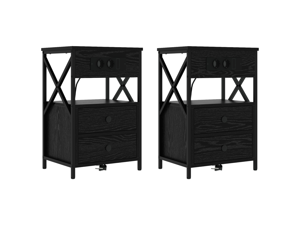 Conjunto 2 Armário De Cabeceira Vidaxl Preto Derivados De Madeira (40 X 31 X 60 Cm)