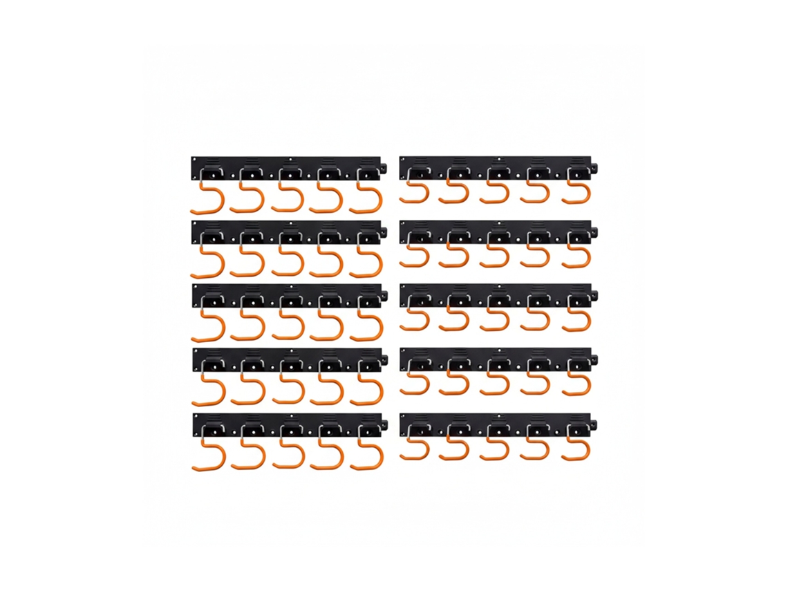 Relaxdays Suporte De Parede Para Ferramentas De Jardim, 20 Ganchos, 4 Barras, A X L X P: 5 X 43 X 2 Cm, Preto/laranja
