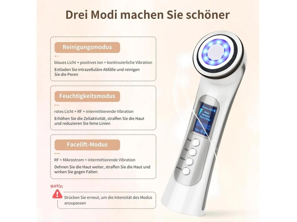 Massageador Facial Yizhood 5 Em 1 Aparelho Ultrassônico De Fotorejuvenescimento Radiofrequência E Fototerapia Led Antirrugas E