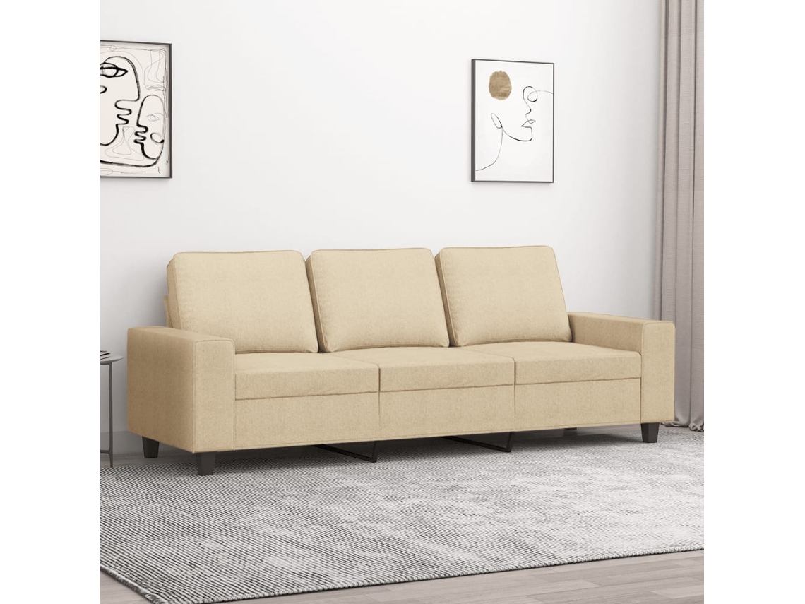 Sofá De 3 Lugares Tecido 180 Cm Cor Creme Lovely Home