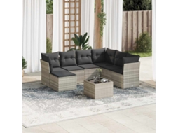 Vidaxl 8 Pcs Conj. Sofás Jardim C/ Almofadões Vime Pe Cinzento-claro