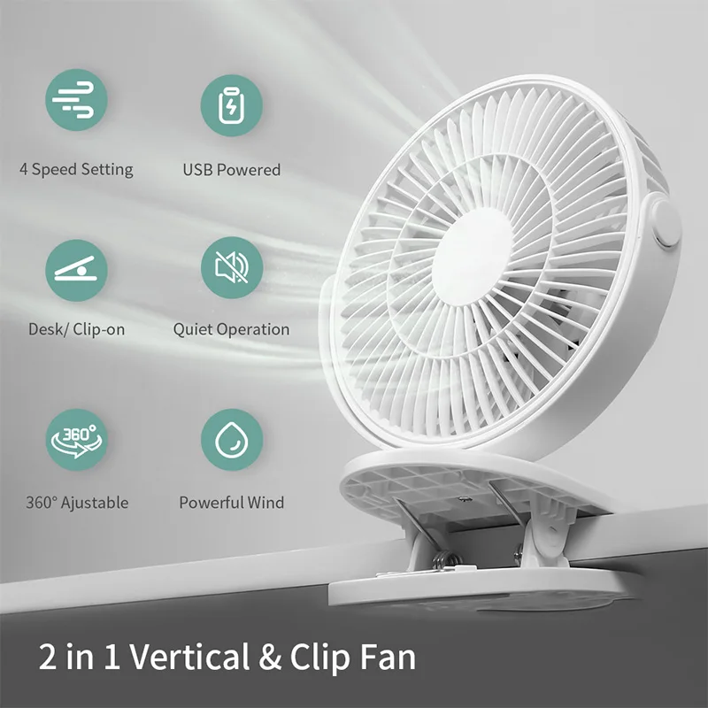 Mini Ventilador Clipe Recarregável, Ventilador de Mesa Alimentado por USB