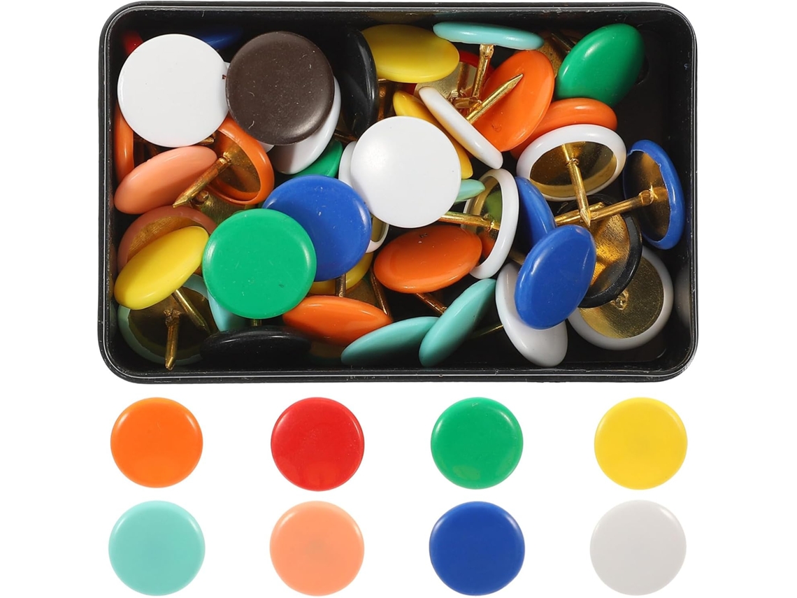 Tachinhas redondas de ferro Yarnow para mesa, caixa com 100 unidades, ideais para mapas e documentos, coloridas.