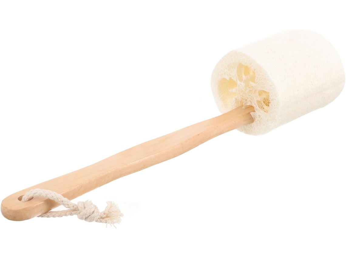 Escova De Banho Bucha Vegetal Madeira E Natural Para Esfoliação Corporal, Limpeza Da Pele, Cabo Longo, Para Uso