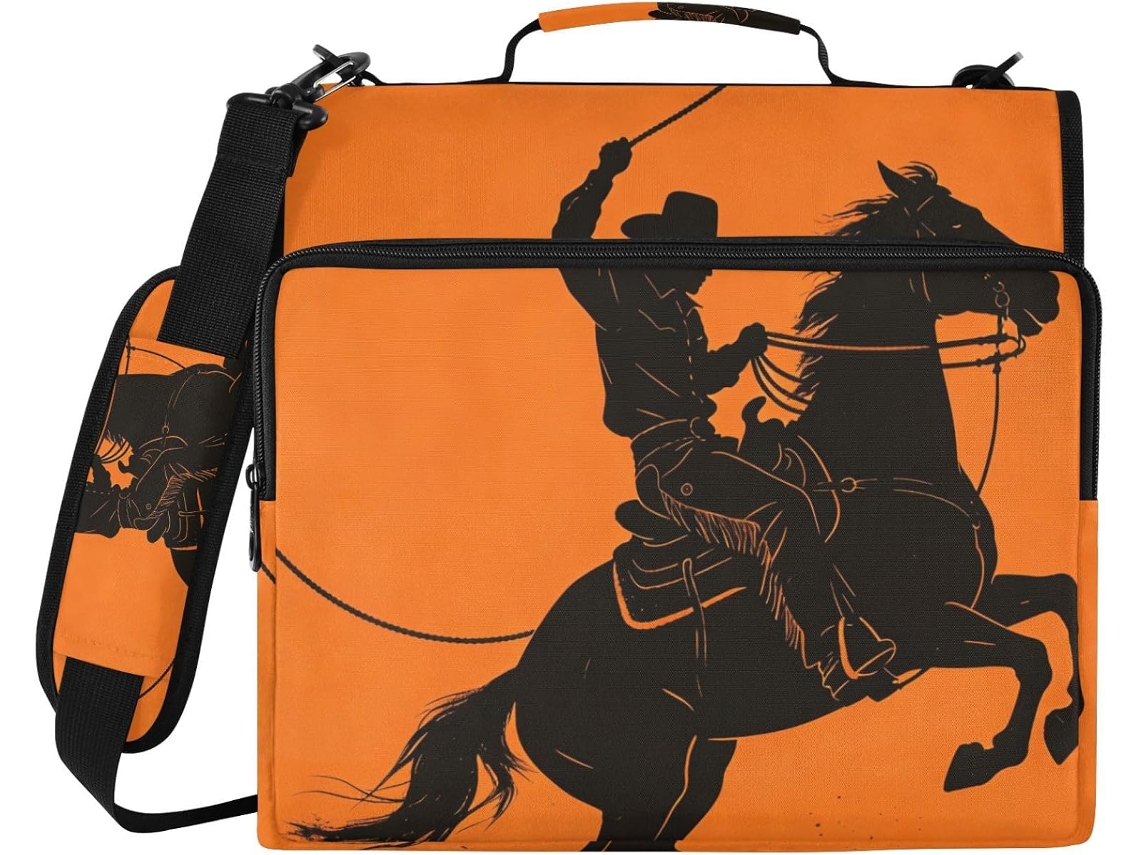Organizador de documentos de grande capacidade, laranja, com estampa de cavalo cowboy, 3,8 cm de comprimento, 3 argolas.