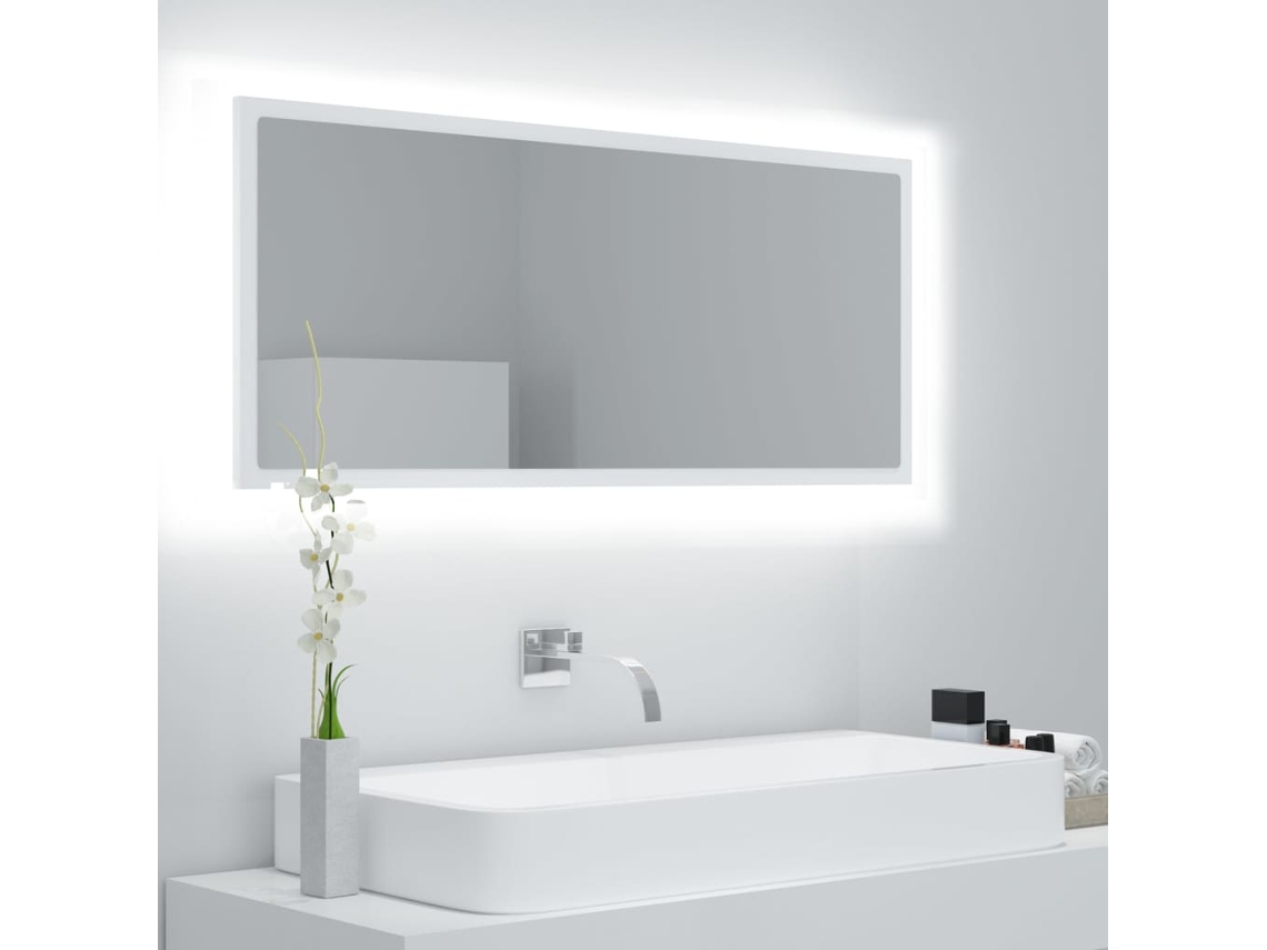 Vidaxl Espelho De Casa De Banho Led 100x8,5x37 Cm Acrílico Branco