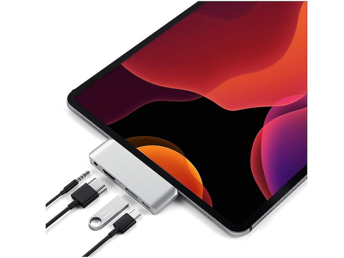 Adaptador Mobile Type C Pro Hub Usb C Pd Carregamento, 4k Hdmi, Usb 3.0, 3.5mm Fone Entrada, Compatível Ipad Pro 2018 Etc Branco Bestvite