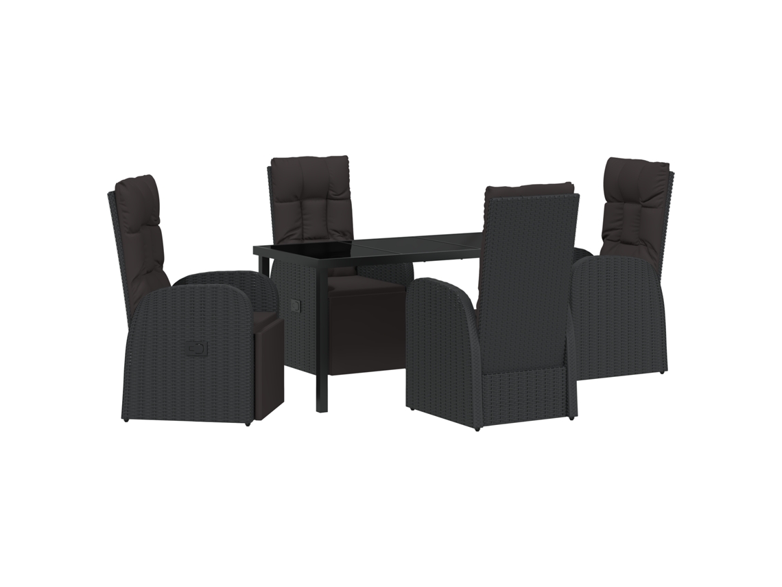 Conjunto 5 Conjunto De Jantar Para Jardim Vidaxl Preto Vime Pe (140 X 70 X 73 Cm)