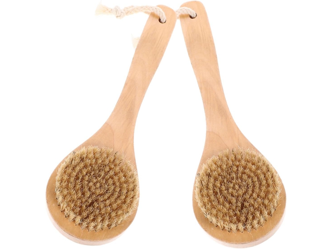 Conjunto De 2 Escovas Corporais Com Cerdas Javali, Para Uso Seco E Molhado, Com Cabo Curto, Escova Esfoliante Natural