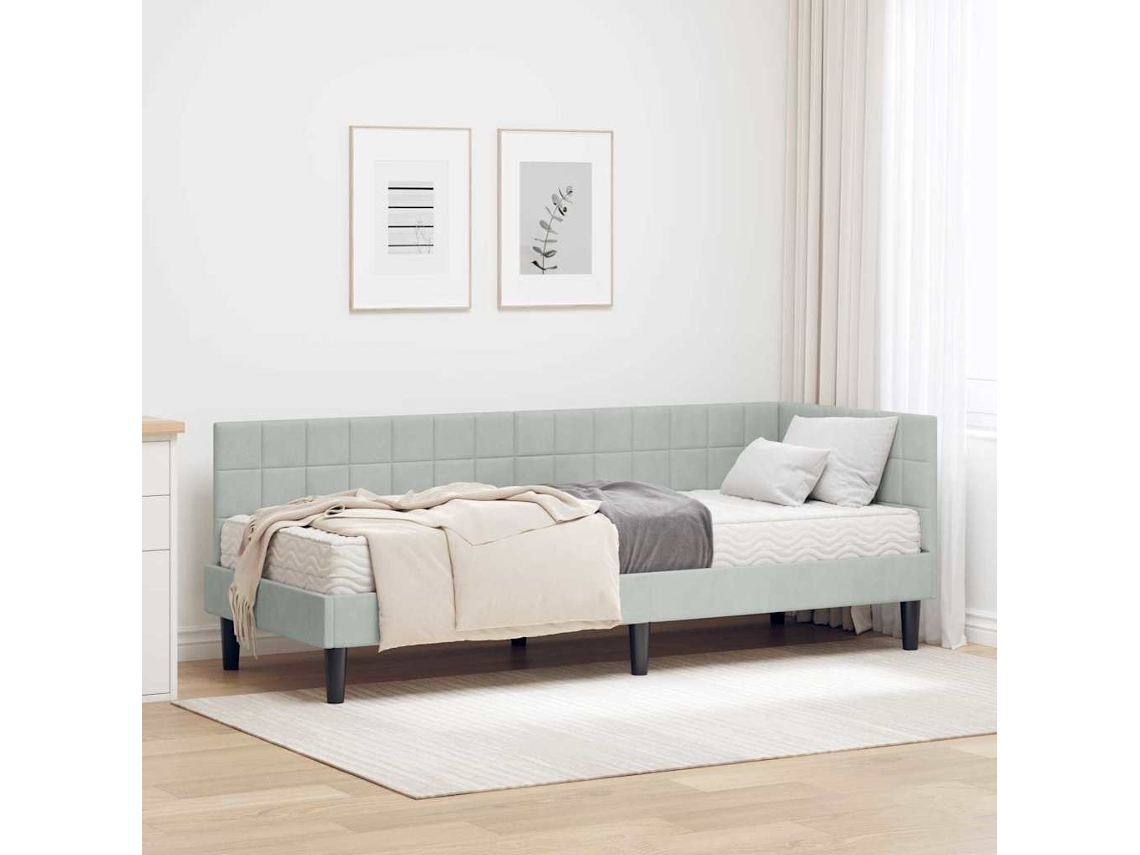 Vidaxl Estrutura De Cama De Canto Com Colchão 2 Pcs Cinzento-claro