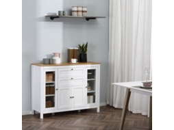 Buffet Cozinha Vidro Multiusos 120x40x90 Cm Branco 2 Portas Vidro 2 Gavetas Prateleiras Ajustáveis Sala Jantar Sala ZIWEI STORE