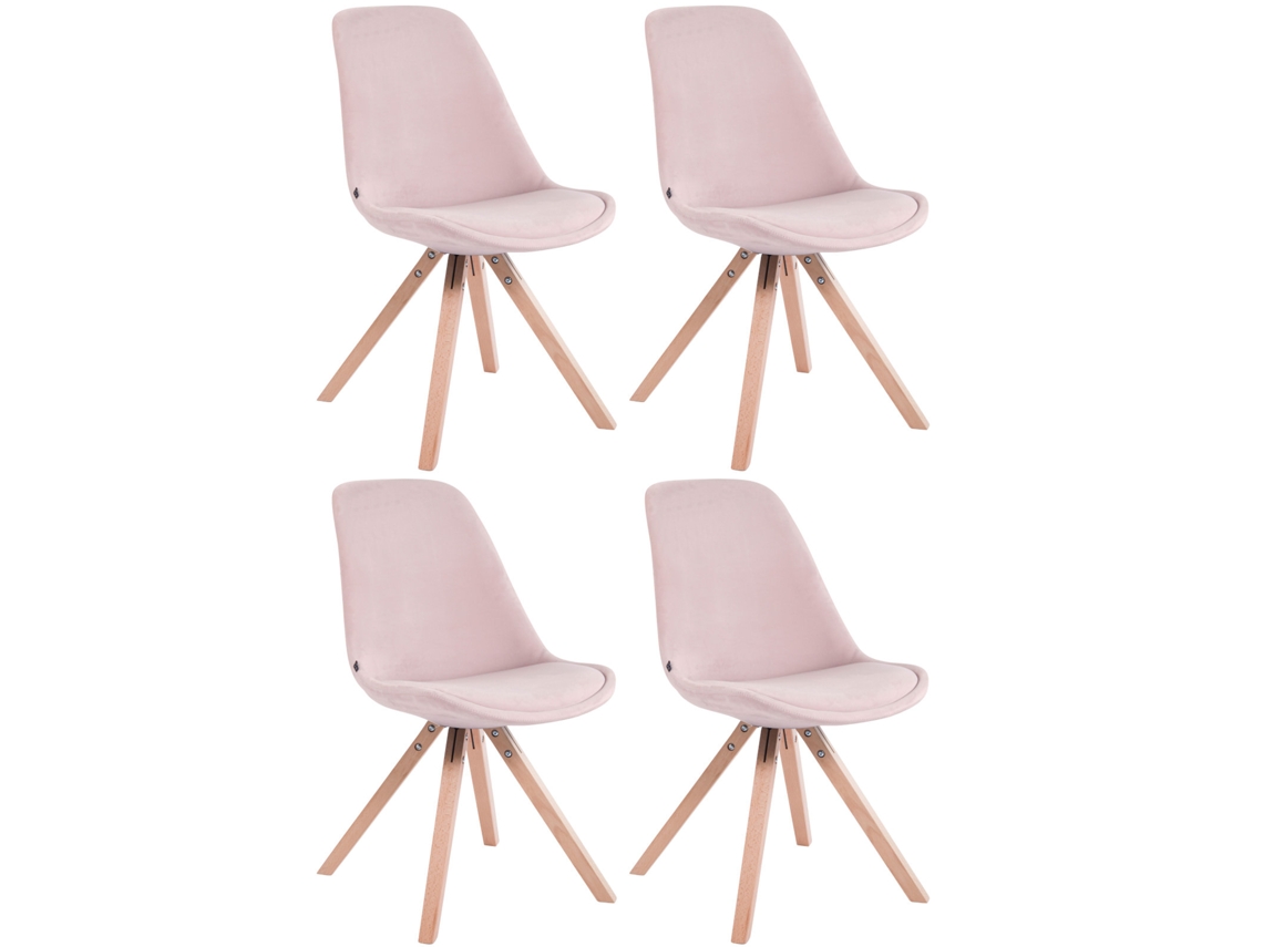 Conjunto de 4 cadeiras quadradas de veludo Toulouse rosa/natura CLP