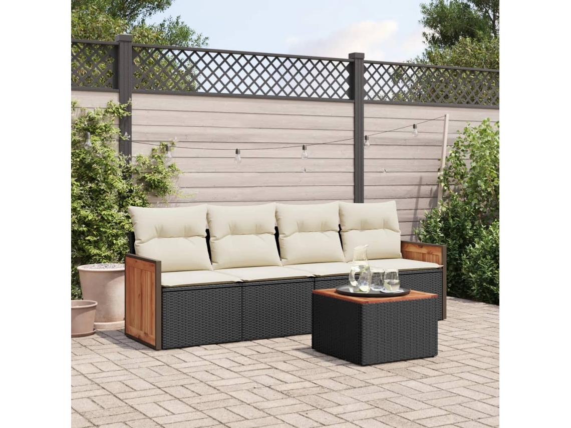 Vidaxl 5 Pcs Conjunto Sofás De Jardim Com Almofadões Vime Pe Preto