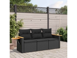 Vidaxl 3 Pcs Conjunto Sofás De Jardim Com Almofadões Vime Pe Preto