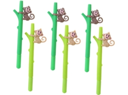 Conjunto De 6 Canetas Esferográficas Fofas Em Formato Macaco, Feitas