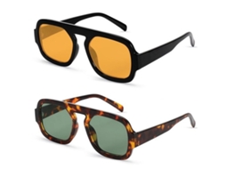 Escolha De Sol - Sunglasses Com Proteção Uv 100% - Sunglasses Vintage - Sunglasses Retro - Leve - 2 Unidades - Cânone De Plástico De Alta Qualidade