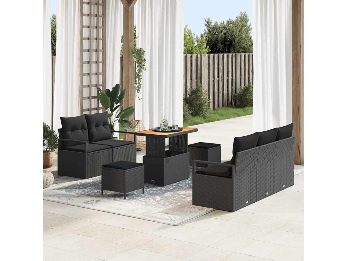Vidaxl Conjunto De Sofá De Jardim 8 Unid. Preto Vime Pe