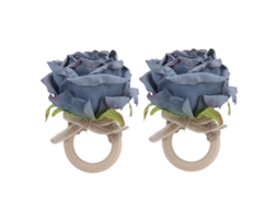 2 Peças Aro Guardanapo Madeira Flor Artificial Decoração Mesa